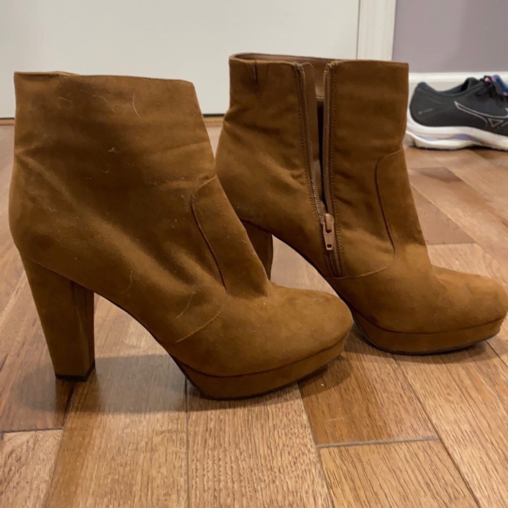 High brown suede booties